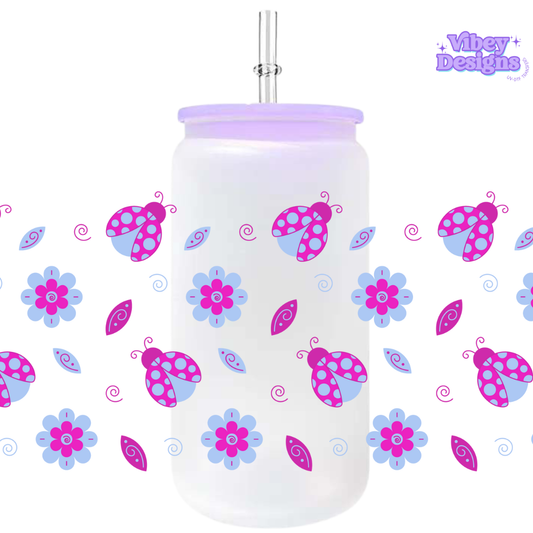 Uv Dtf Wrap For 16oz Libbey Glass - Lady Bugs Purple