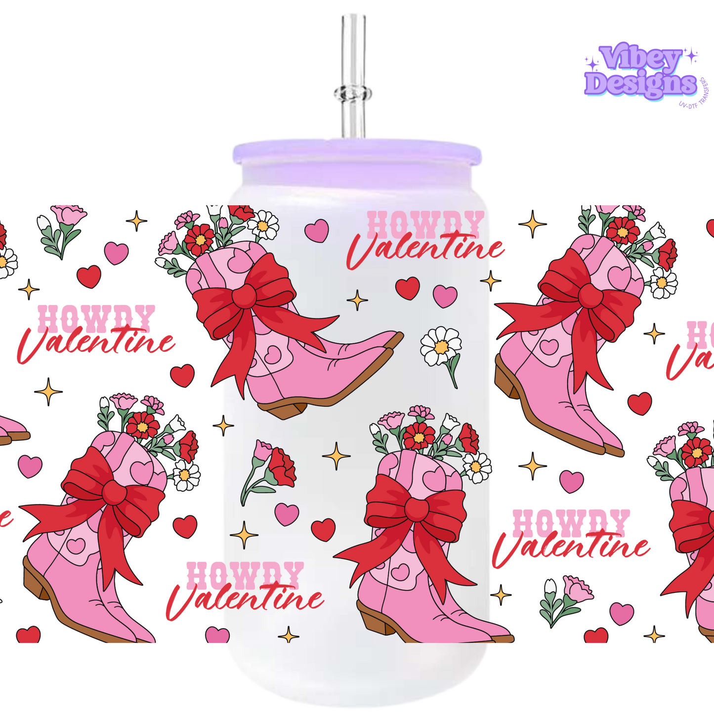 Uv Dtf Wrap For 16oz Libbey Glass - Howdy Valentines