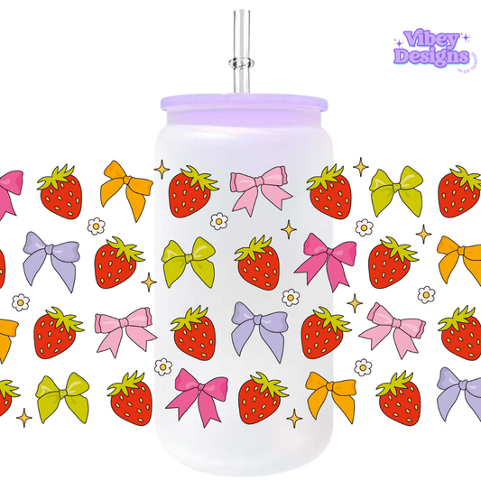 Uv Dtf Wrap For 16oz Libbey Glass - Bows & Strawberries