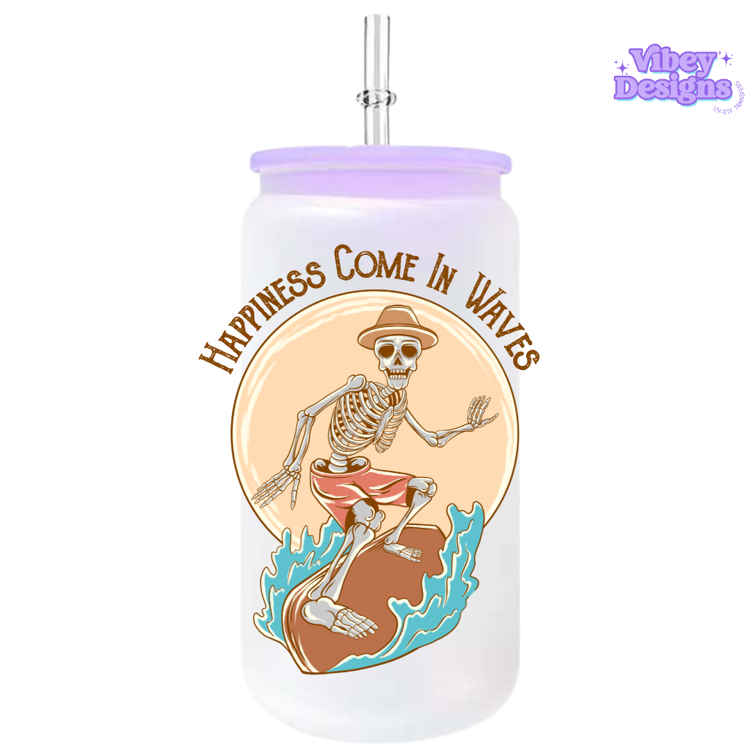 Uv Dtf Transfer for Bottle, Glass, Mug, Diary - Happiness Comes In Waves