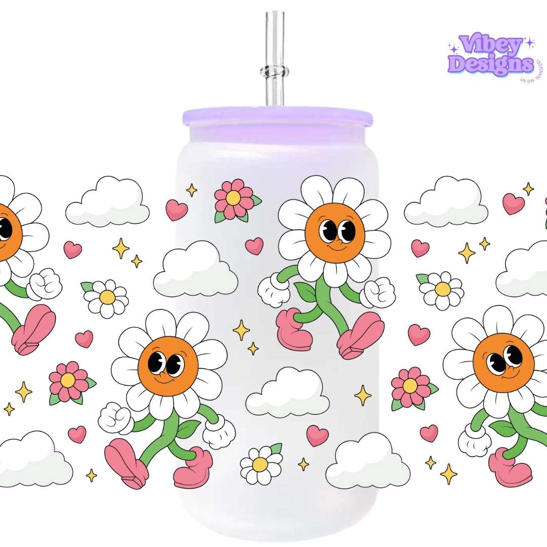 Uv Dtf Wrap For 16oz Libbey Glass - Cartoon Flower