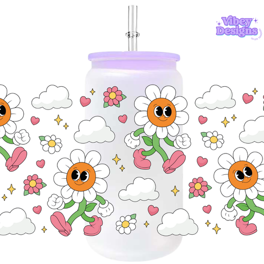Uv Dtf Wrap For 16oz Libbey Glass - Cartoon Flower