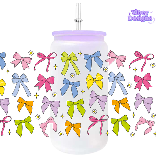 Uv Dtf Wrap For 16oz Libbey Glass - Bows Cup Colorful