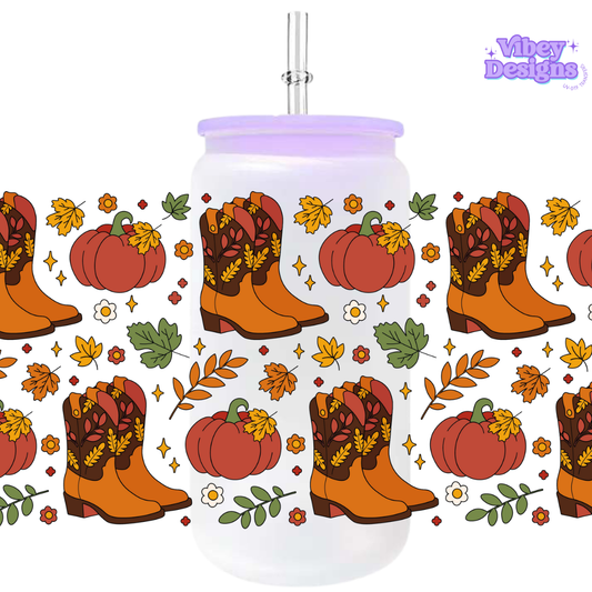 Uv Dtf Wrap For 16oz Libbey Glass - Fall Boots