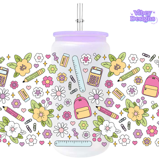 Uv Dtf Wrap For 16oz Libbey Glass - Flowers & School Stuff