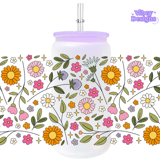 Uv Dtf Wrap For 16oz Libbey Glass - Flower Garden