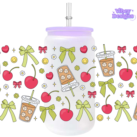 Uv Dtf Wrap For 16oz Libbey Glass - Iced Coffee & Cherries