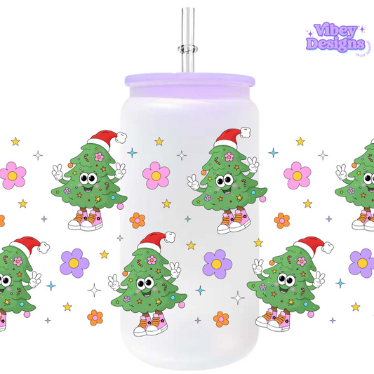 Uv Dtf Wrap For 16oz Libbey Glass - Groovy Christmas Trees