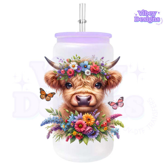 UV-DTF Transfer for Bottle, Glass, Mug, Diary - Wildflower Cow