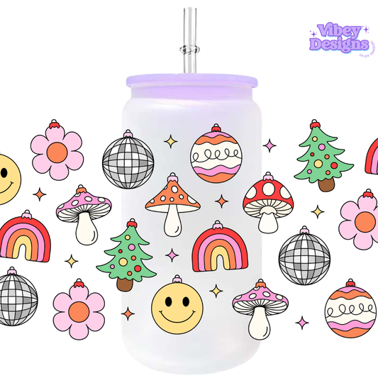 Uv Dtf Wrap For 16oz Libbey Glass - Retro Ornaments