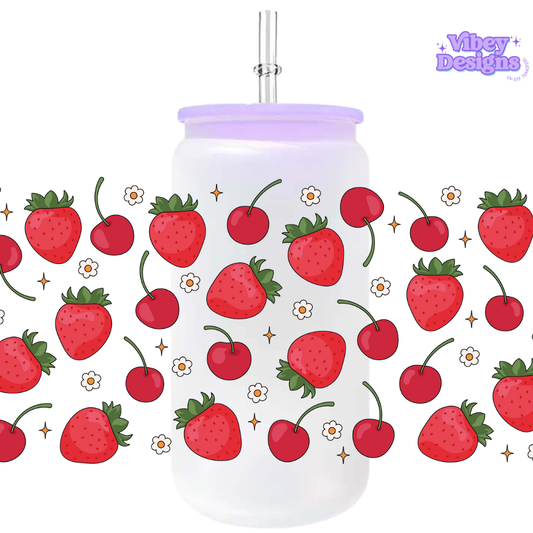 Uv Dtf Wrap For 16oz Libbey Glass - Strawberries & Cherries
