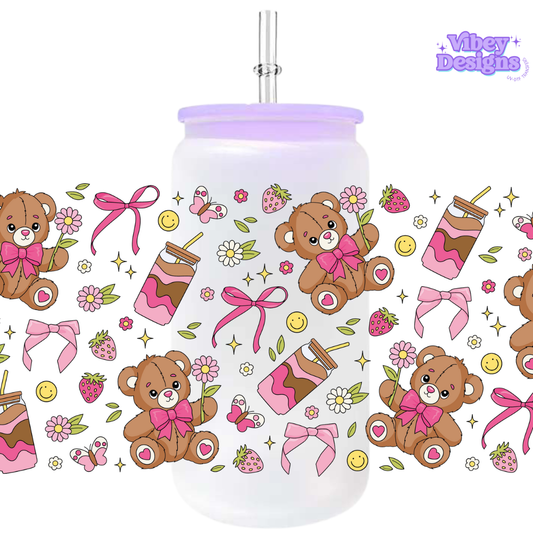 Uv Dtf Wrap For 16oz Libbey Glass - Teddy & Coffee