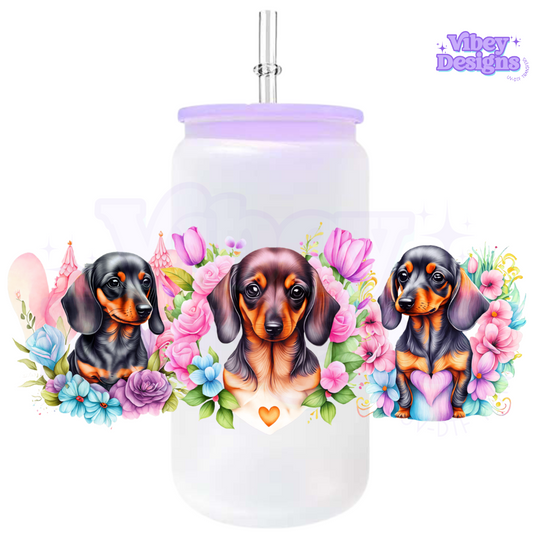 Uv Dtf Wrap For 16oz Libbey Glass - Spring Dachshund