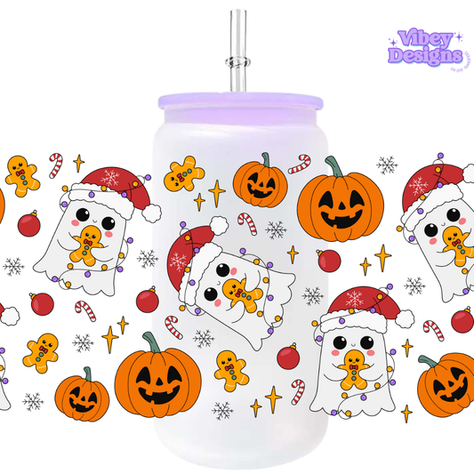 Uv Dtf Wrap For 16oz Libbey Glass - Pumpkins and Xmas Ghost