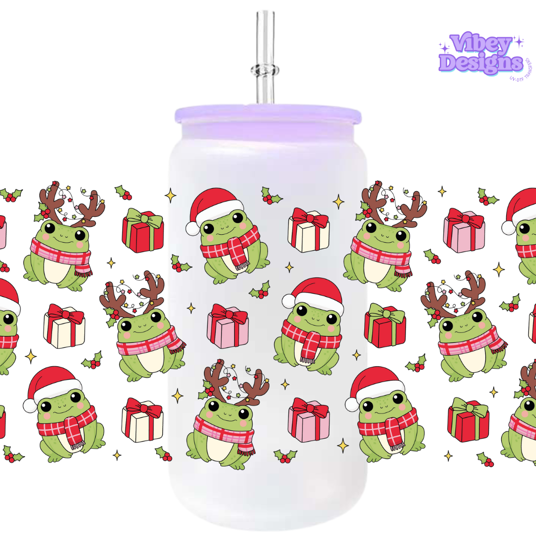 Uv Dtf Wrap For 16oz Libbey Glass - Froggy Xmas