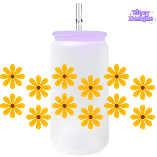 Uv Dtf Wrap For 16oz Libbey Glass - Retro Sunflowers