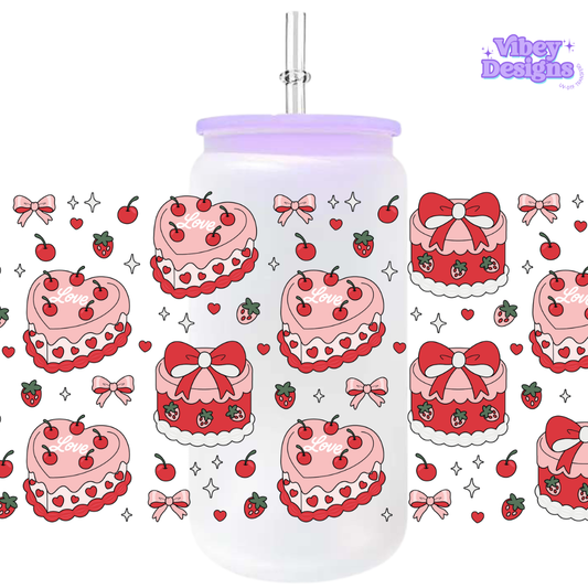 Uv Dtf Wrap For 16oz Libbey Glass - #VAL39 Love Cakes