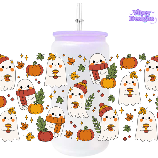 Uv Dtf Wrap For 16oz Libbey Glass - Fall Ghosts