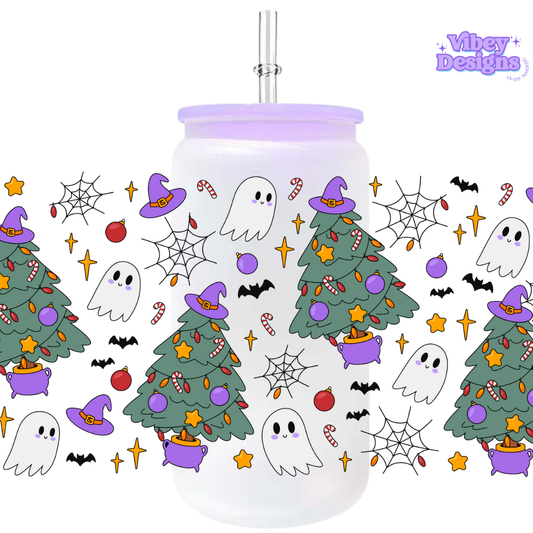 Uv Dtf Wrap For 16oz Libbey Glass - Xmas Tree and Ghost