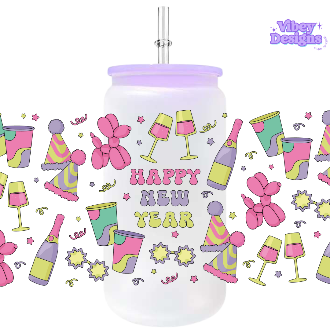 Uv Dtf Wrap For 16oz Libbey Glass - Happy New Year