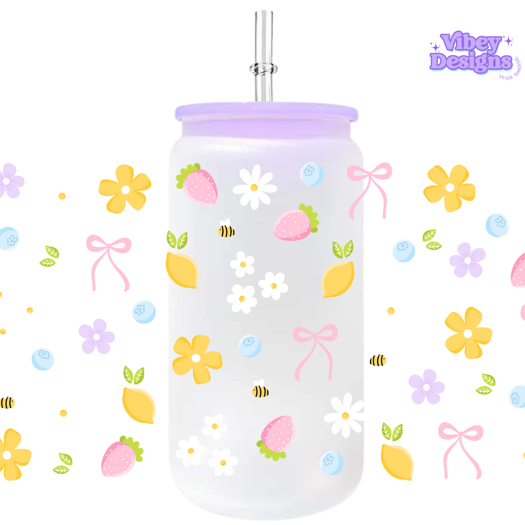 Uv Dtf Wrap For 16oz Libbey Glass - Fruity Floral