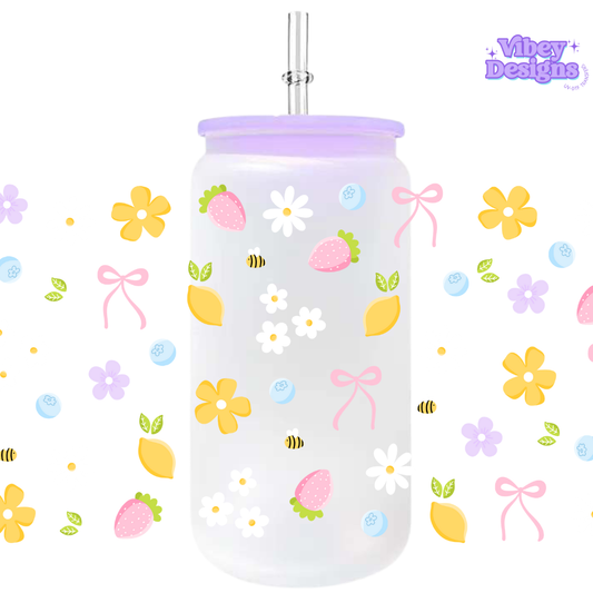 Uv Dtf Wrap For 16oz Libbey Glass - Fruity Floral