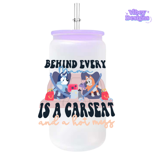 UV-DTF Transfer for Bottle, Glass, Mug, Diary - Behind Every Mama Is a Car Seat