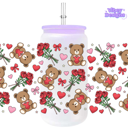 Uv Dtf Wrap For 16oz Libbey Glass - Valentines Bears