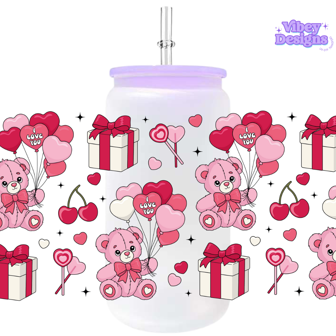 Uv Dtf Wrap For 16oz Libbey Glass - Valentines Bears