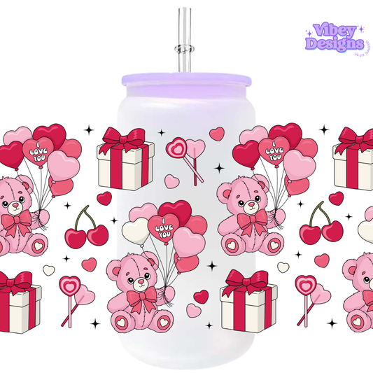 Uv Dtf Wrap For 16oz Libbey Glass - Valentines Bears