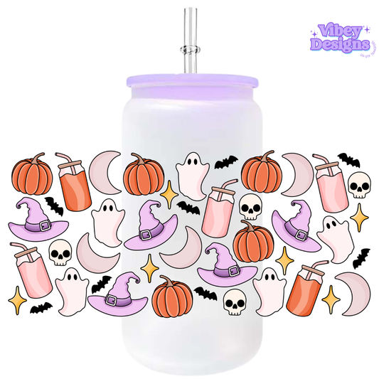 Uv Dtf Wrap For 16oz Libbey Glass - Halloween Coffee (Purple)