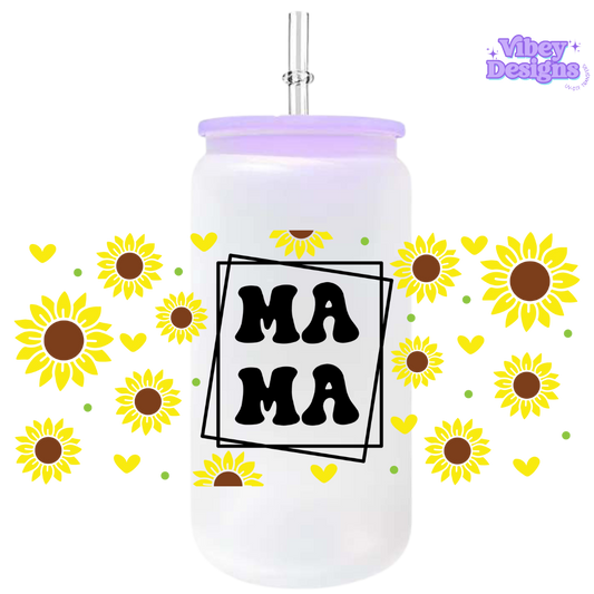 Uv Dtf Wrap For 16oz Libbey Glass - Mama Sunflowers