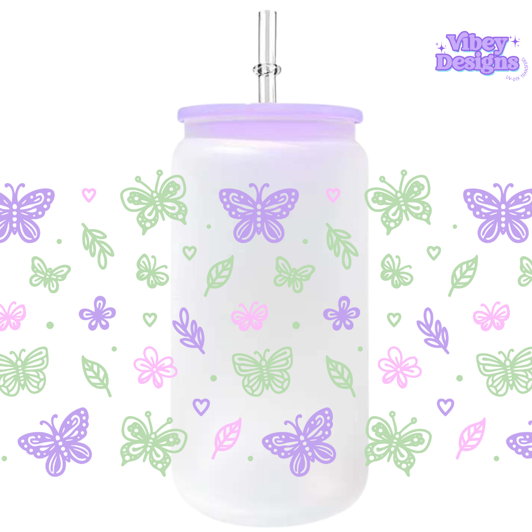 Uv Dtf Wrap For 16oz Libbey Glass - Whimsy Butterflies