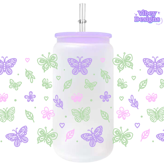 Uv Dtf Wrap For 16oz Libbey Glass - Whimsy Butterflies