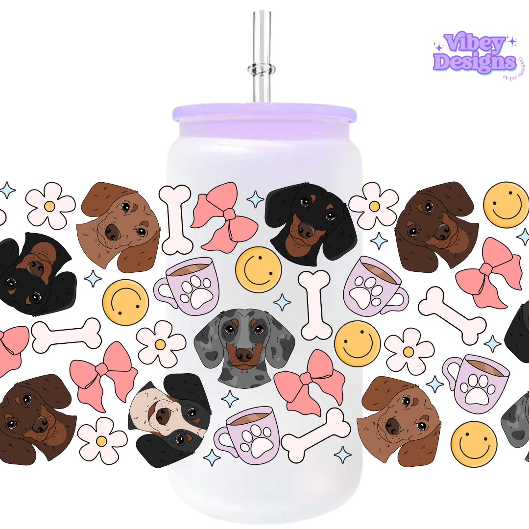 Uv Dtf Wrap For 16oz Libbey Glass - Doggos & Bows