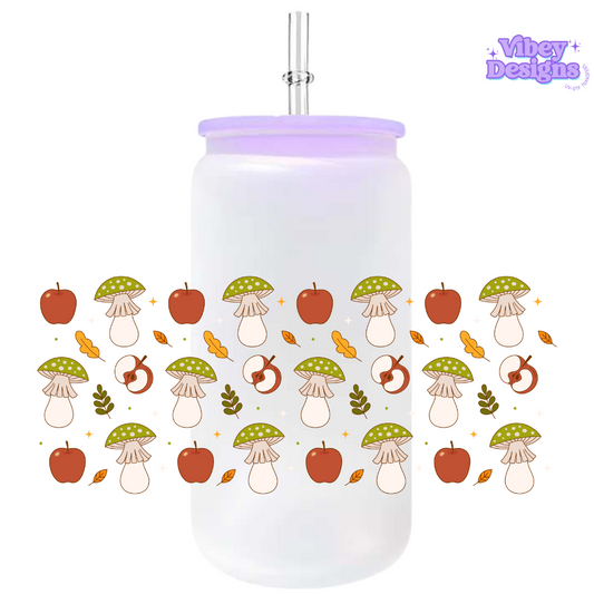 Uv Dtf Wrap For 16oz Libbey Glass - Apple & Mushrooms