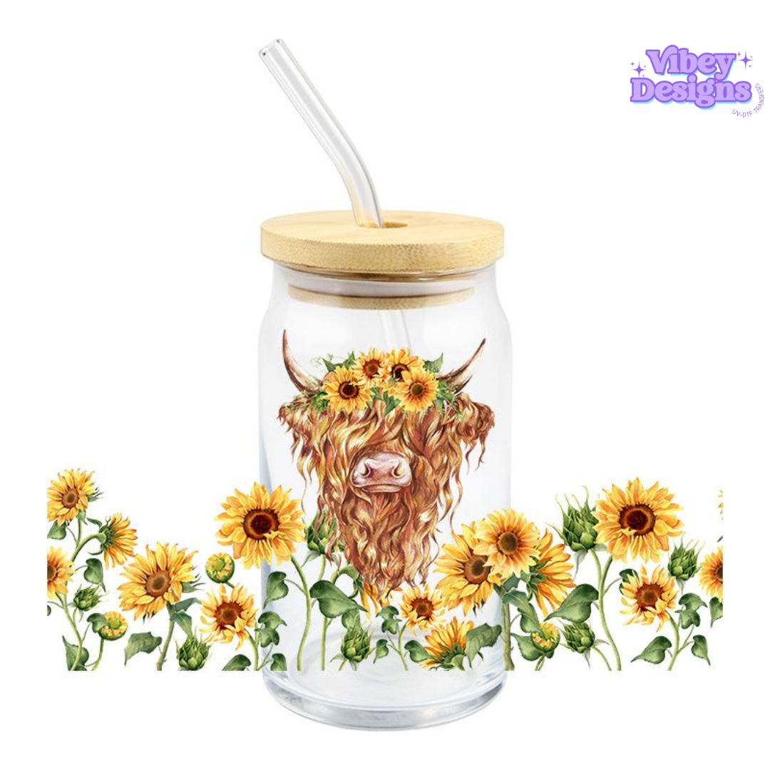 Uv Dtf Wrap For 16oz Libbey Glass - Sunflower Cow