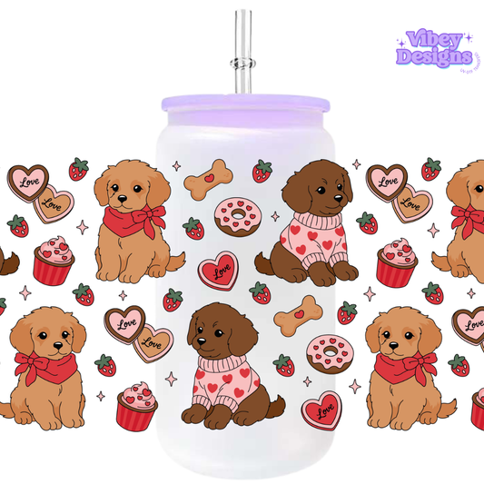Uv Dtf Wrap For 16oz Libbey Glass - #VAL36 Love Puppies