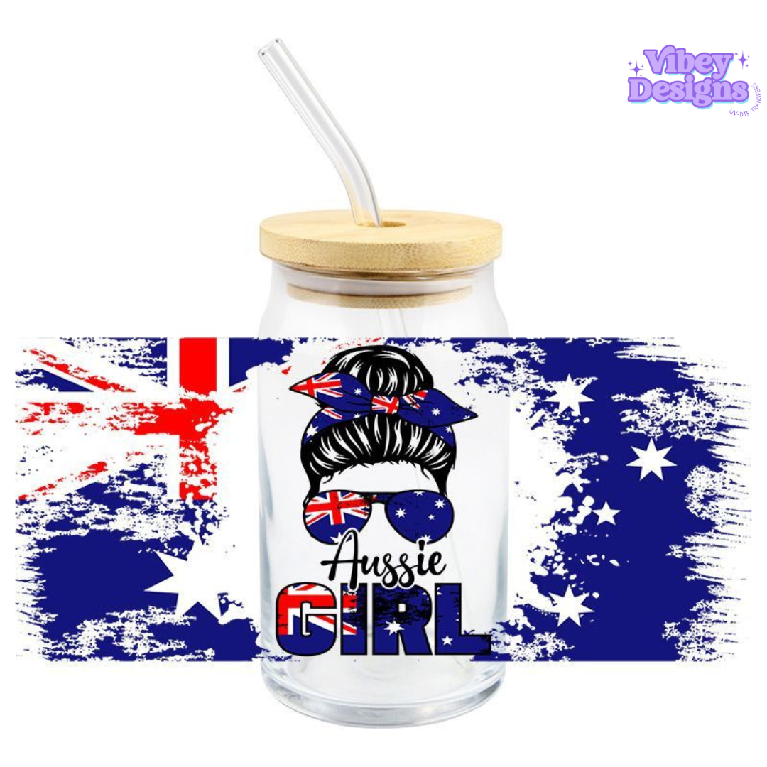 Uv Dtf Wrap For 16oz Libbey Glass - Aussie Girl