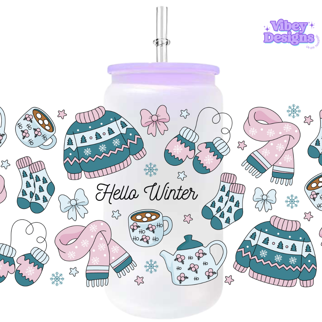 Uv Dtf Wrap For 16oz Libbey Glass - Hello Winter