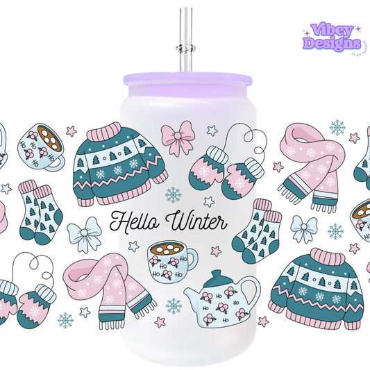 Uv Dtf Wrap For 16oz Libbey Glass - Hello Winter