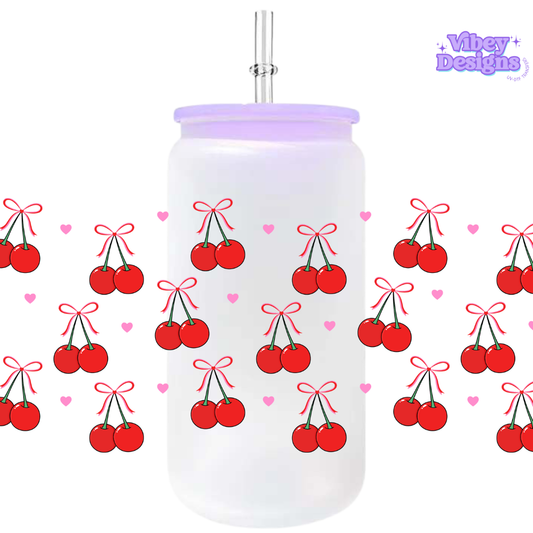 Uv Dtf Wrap For 16oz Libbey Glass - Cherries & Hearts