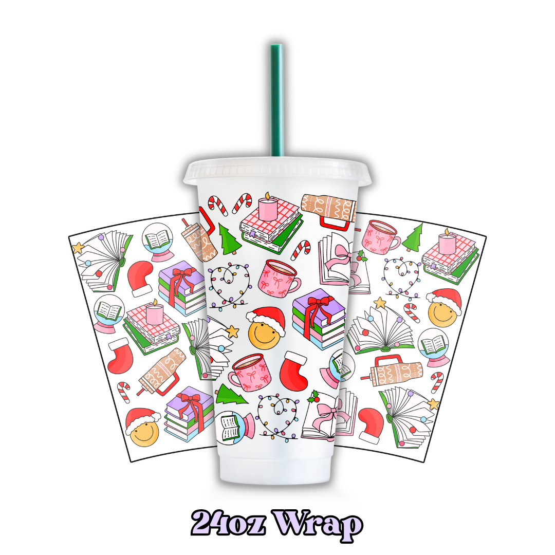 Uv Dtf Wrap For 24oz Cold Cup - Xmas Reader