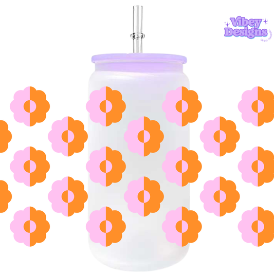 Uv Dtf Wrap For 16oz Libbey Glass - Cutie Flowers Pink