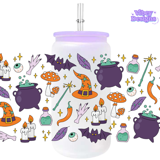 Uv Dtf Wrap For 16oz Libbey Glass - Spooky Witch