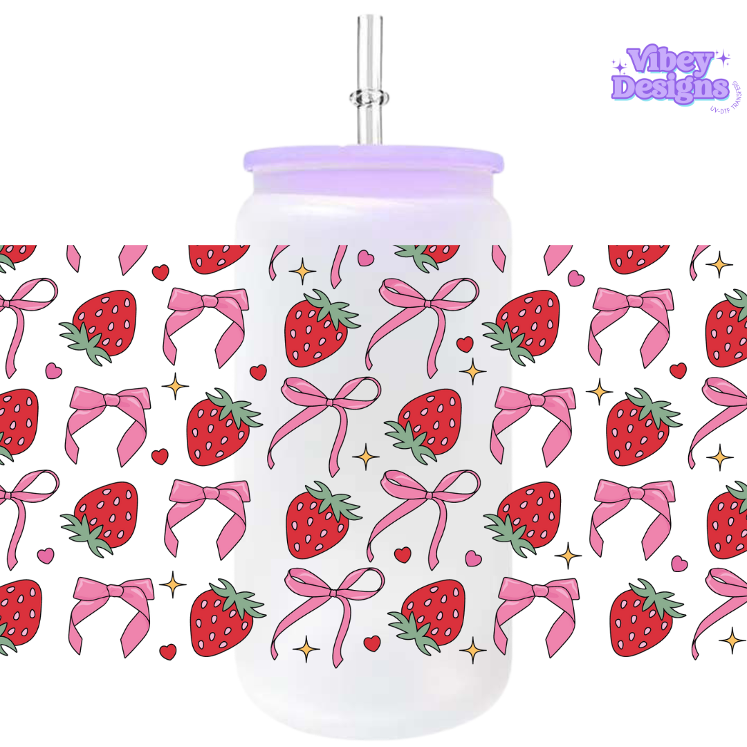 Uv DTF Wrap for 16oz Libbey Glass - Bows and Strawberries