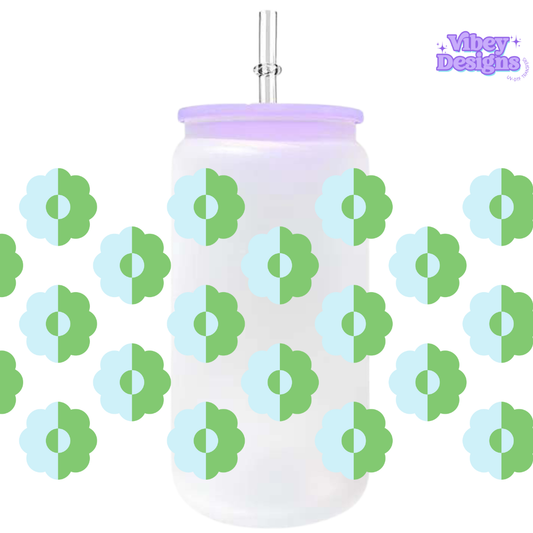 Uv Dtf Wrap For 16oz Libbey Glass - Cutie Flowers Blue