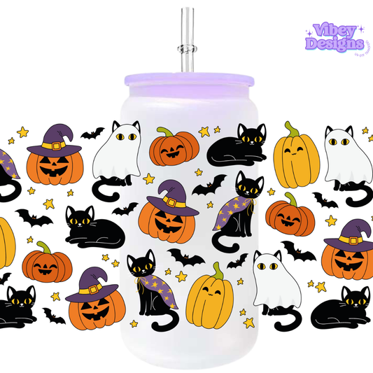 Uv Dtf Wrap For 16oz Libbey Glass - Spooky Cats