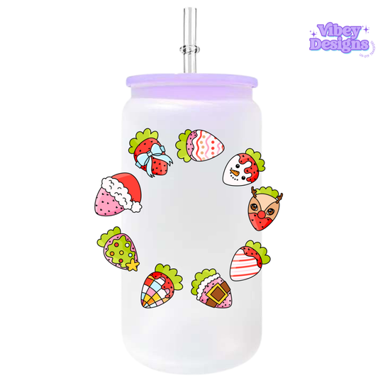 UV-DTF Transfer for Bottle, Glass, Mug, Diary - Festive Strawberries
