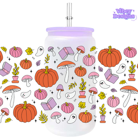 Uv Dtf Wrap For 16oz Libbey Glass - Pumpkin Book Patch